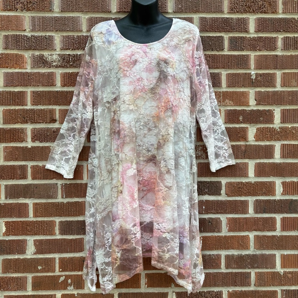 Cal Style Embellished Lace Tunic Top Rhinestones Fairycore Ethereal Women’s XL